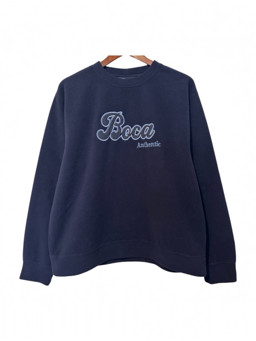 Vintage Boca Authentic Fleece Crewneck Pullover Sweater Embroidered Logo Navy